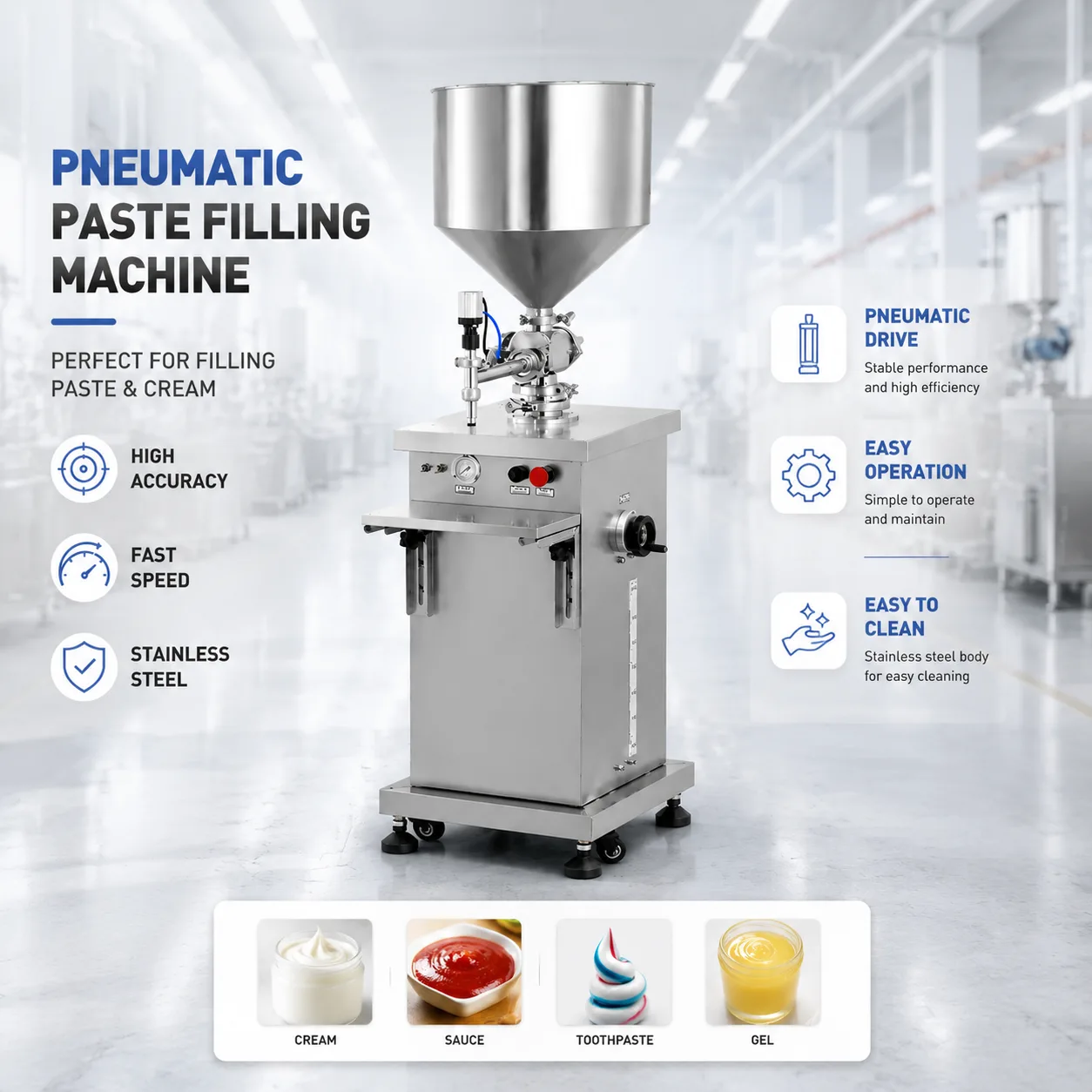 Semi Auto Vertical Pneumatic Filler Adjustable Volume