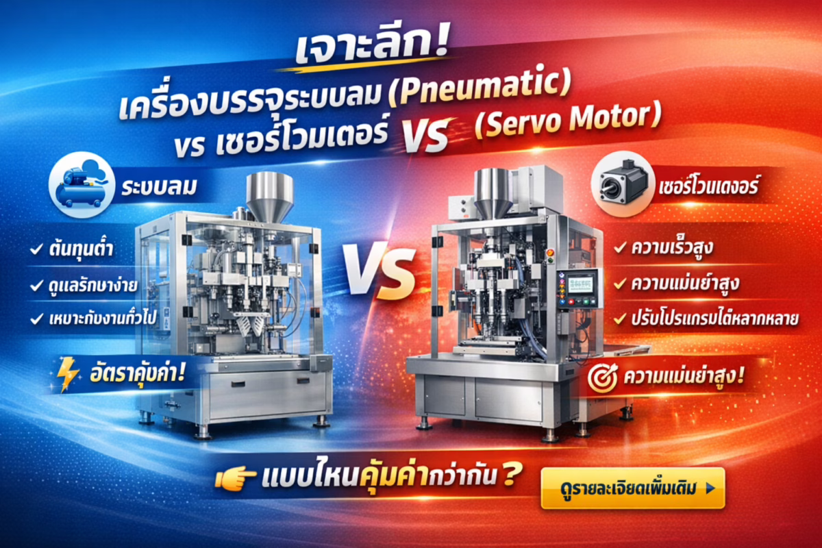 เจาะลึก! เครื่องบรรจุระบบลม (Pneumatic) vs เซอร์โวมอเตอร์ (Servo Motor) แบบไหนคุ้มค่ากว่ากัน?
