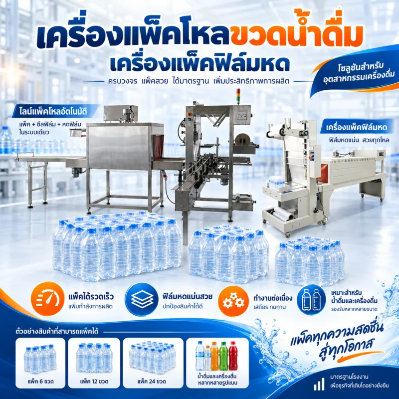 เครื่องแพ็คโหลขวดน้ำดื่ม เครื่องแพ็คฟิล์มหด
